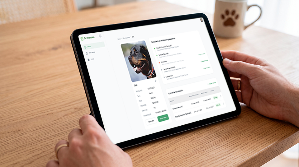 Ficha médica digital veterinaria unificada en tablet